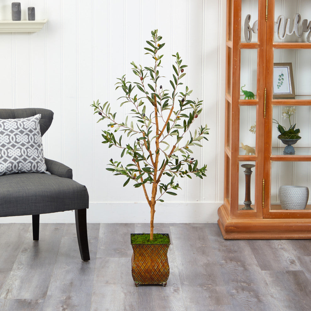 50" Olive Artificial Tree, Metal Planter