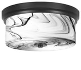 12" 2-Light Flush Mount Light, Matte Black, Onyx Swirl Glass