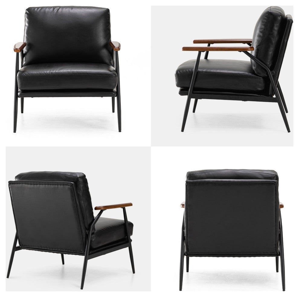 Set of 2 Black Leatherette Accent Armchair