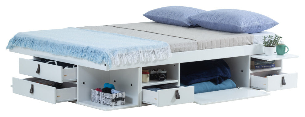 Memomad Bali Storage Platform Bed with Drawers (Full Size, Off White)