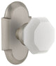 Cottage Plate Privacy Waldorf White Milk Glass Knob, Satin Nickel