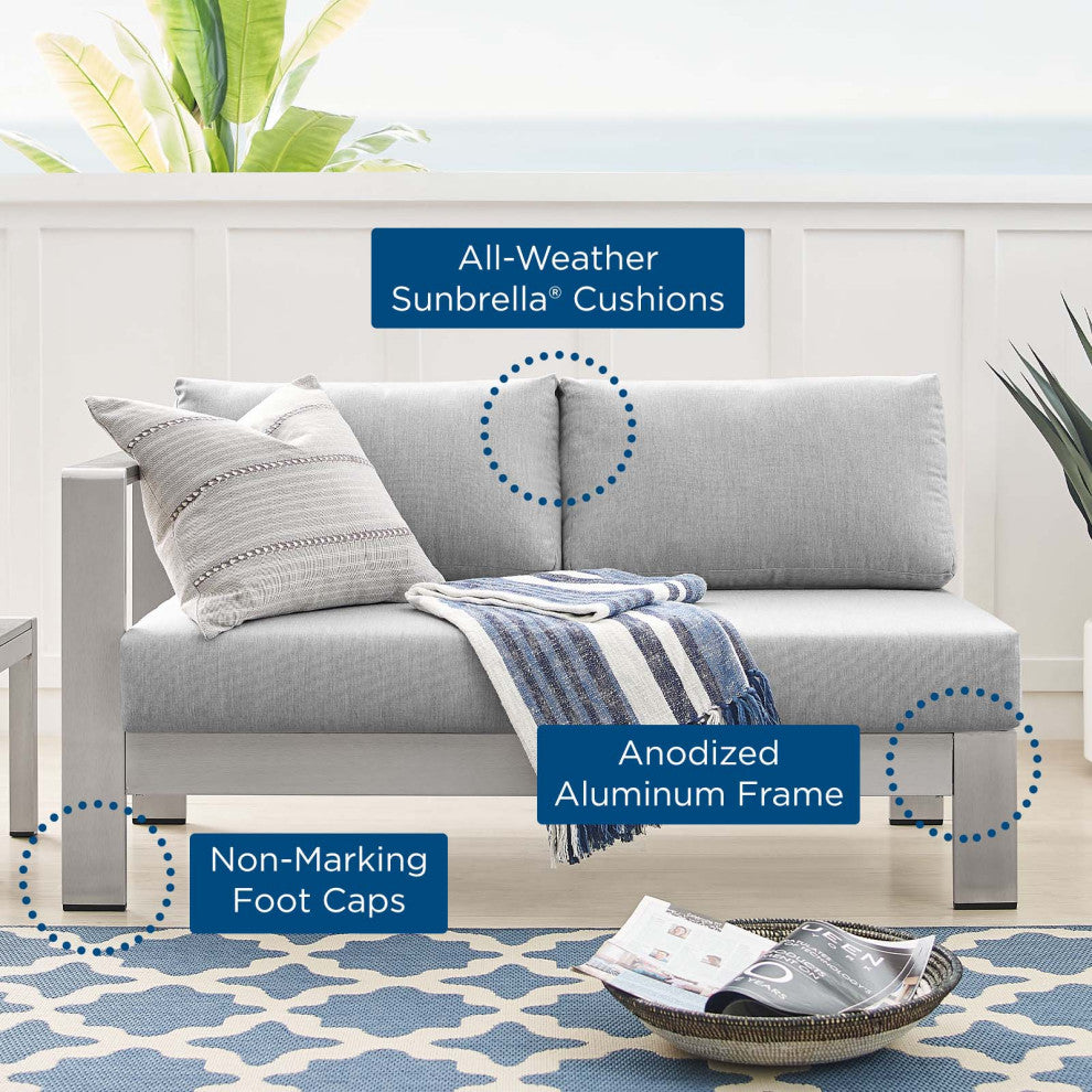 Lounge Loveseat Sofa, Sunbrella, Fabric, Aluminum, Silver Gray, Outdoor