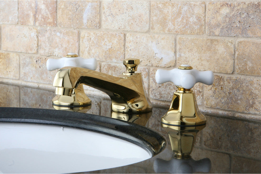 Kingston Brass Widespread Bathroom Faucet With Brass Pop-Up, Polished Brass