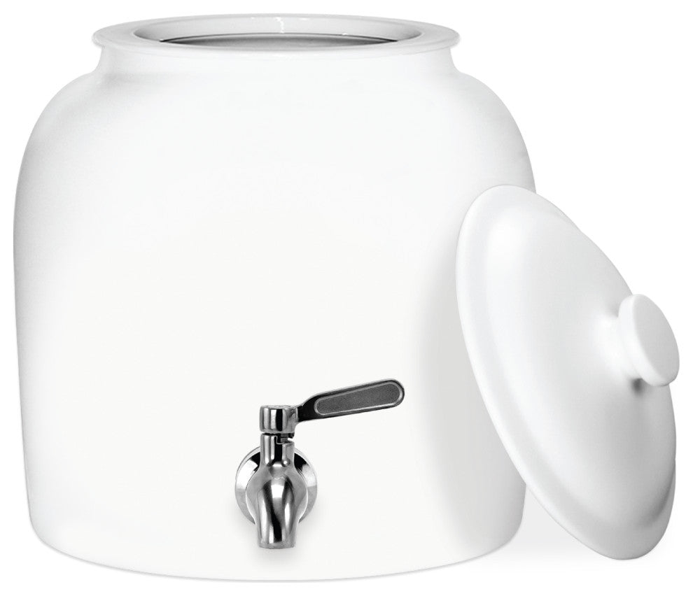 Solid White Porcelain Ceramic Water Dispenser Crock With Faucet, Lead Free
