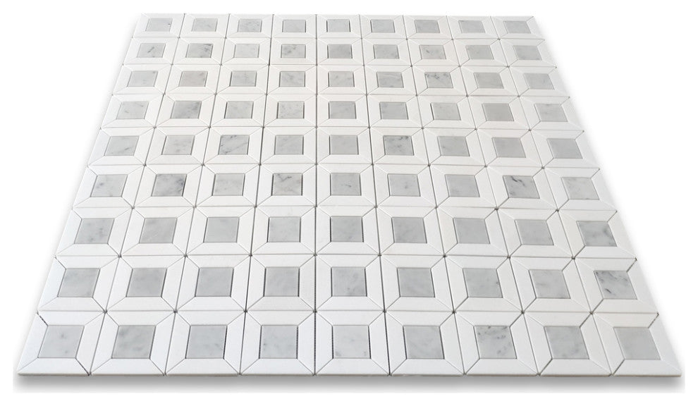 Carrara White Marble Square Doheny Mosaic Tile Thassos White Polished, 1 sheet