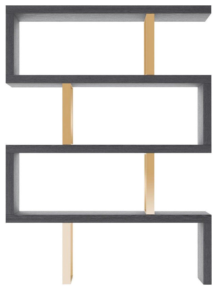 Modrest Maze Elm Gray and Gold Bookcase