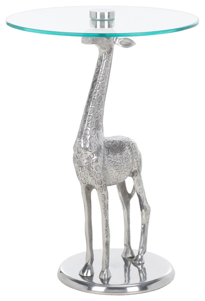 Safavieh GillaRound Giraffe Base Accent Table, Silver/Glass