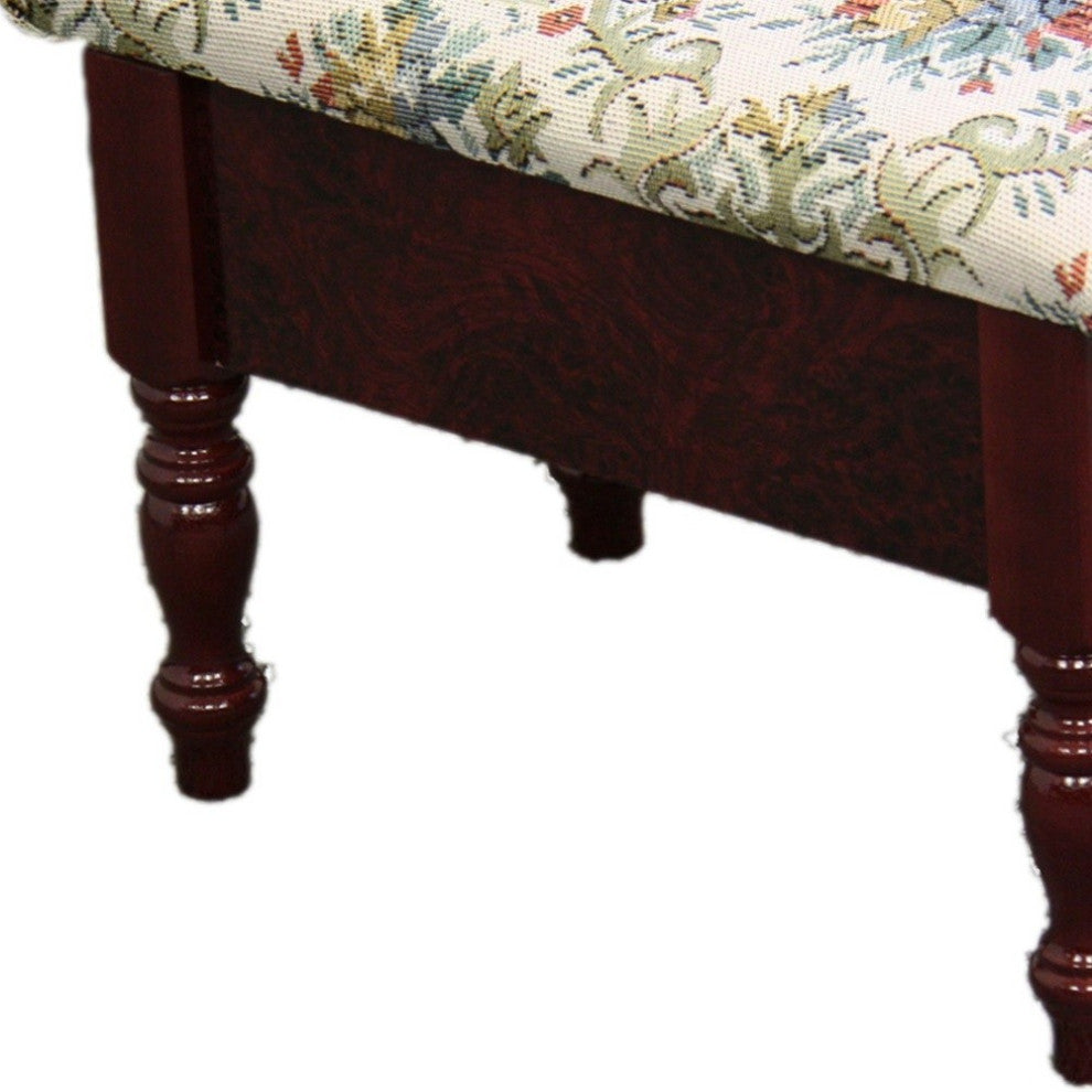 Cherry Traditional Tapesty Foot Stool With Storage
