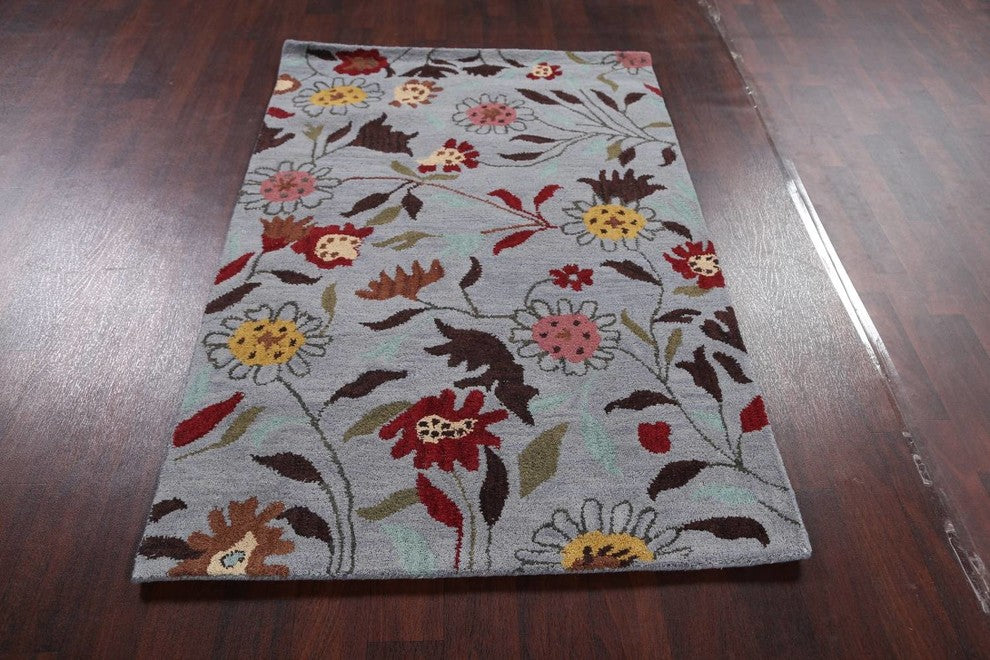 Hand-tufted Transitional Floral Indian Oriental 100% Wool Area Rug, 5x8'