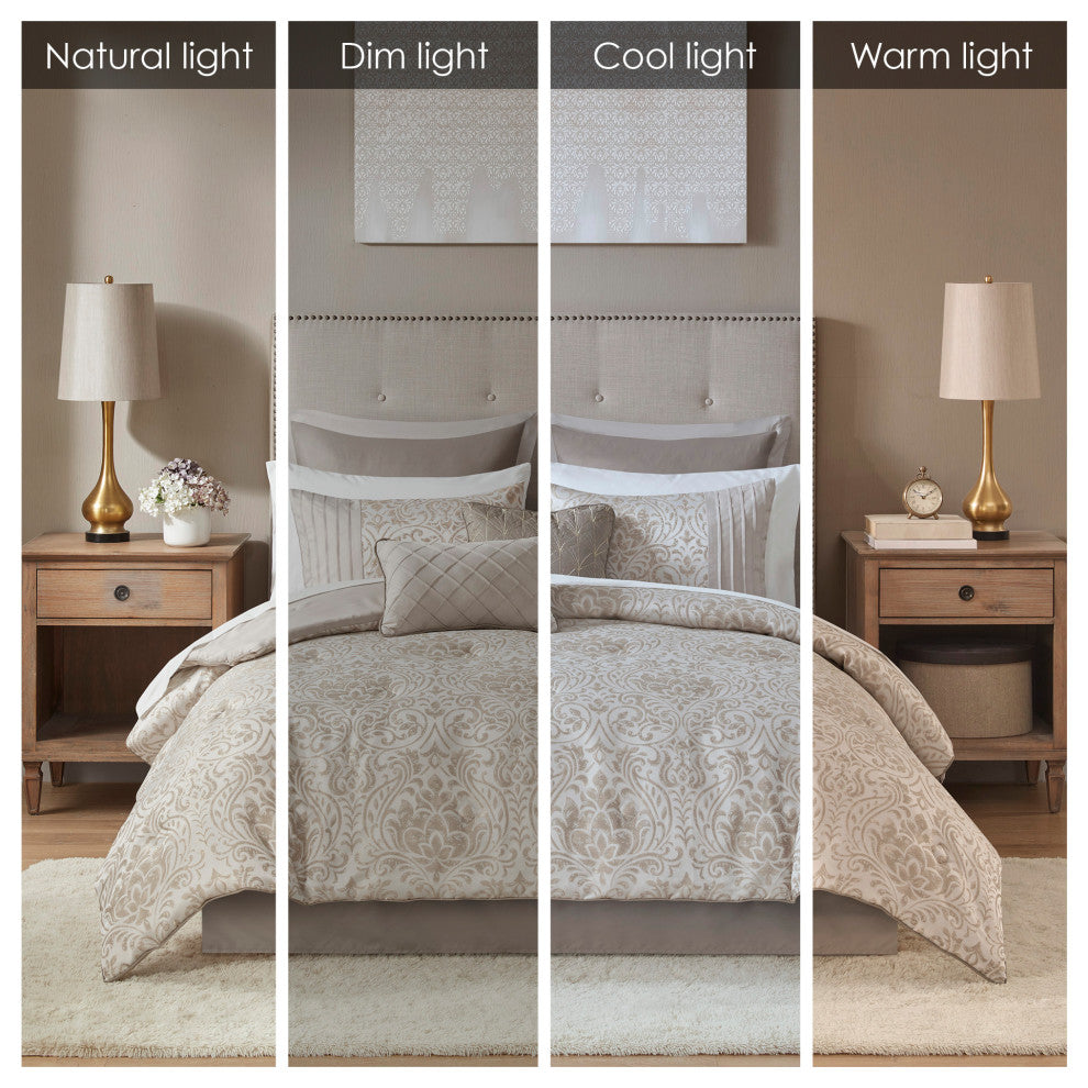 Madison Park Emilia Gold Thread Damask 12-Piece Complete Comforter Set, Cal King