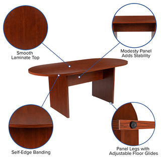 5-Piece Oval Conference Table Set With 4 LeatherSoft-Padded Task Chairs, Cherry
