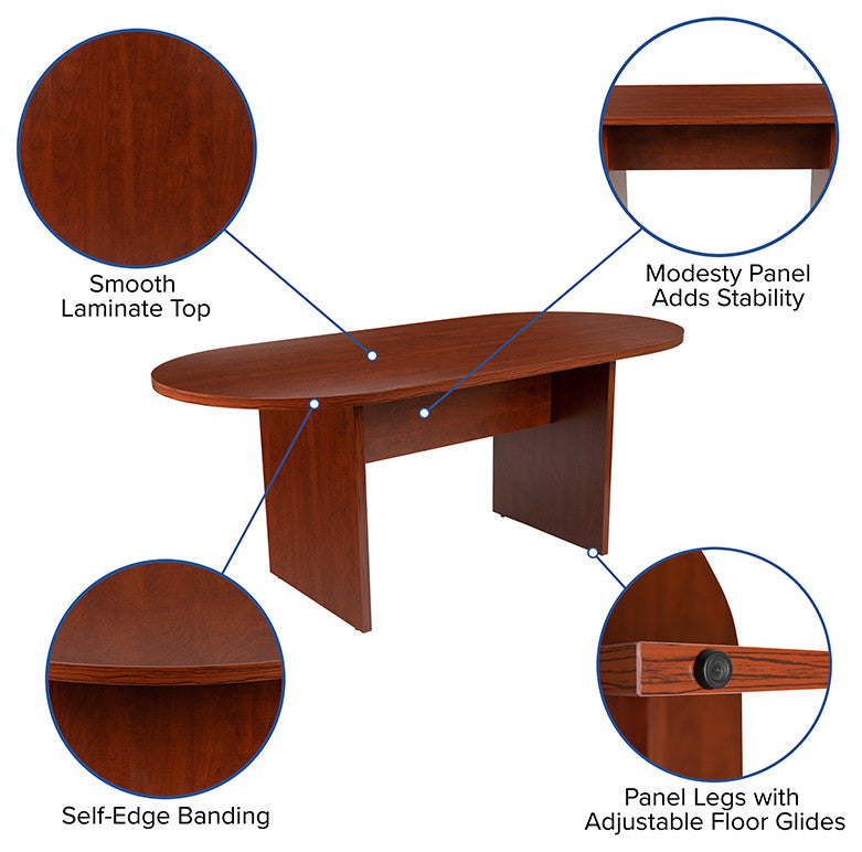 5-Piece Oval Conference Table Set With 4 LeatherSoft-Padded Task Chairs, Cherry