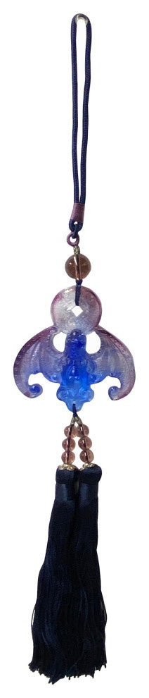 Liuli Crystal Glass Fengshui Fortune Blue Purple Bat Gift Decor Tassel Hws1358