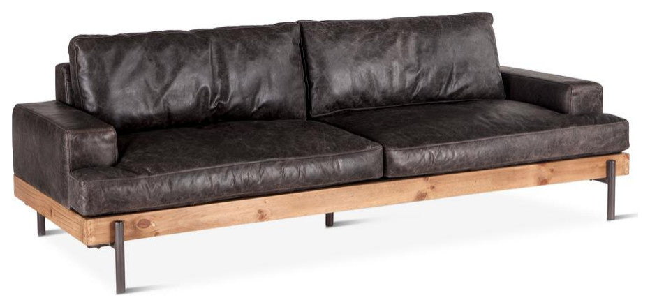 Chiavari Distressed Antique Ebony Leather Sofa