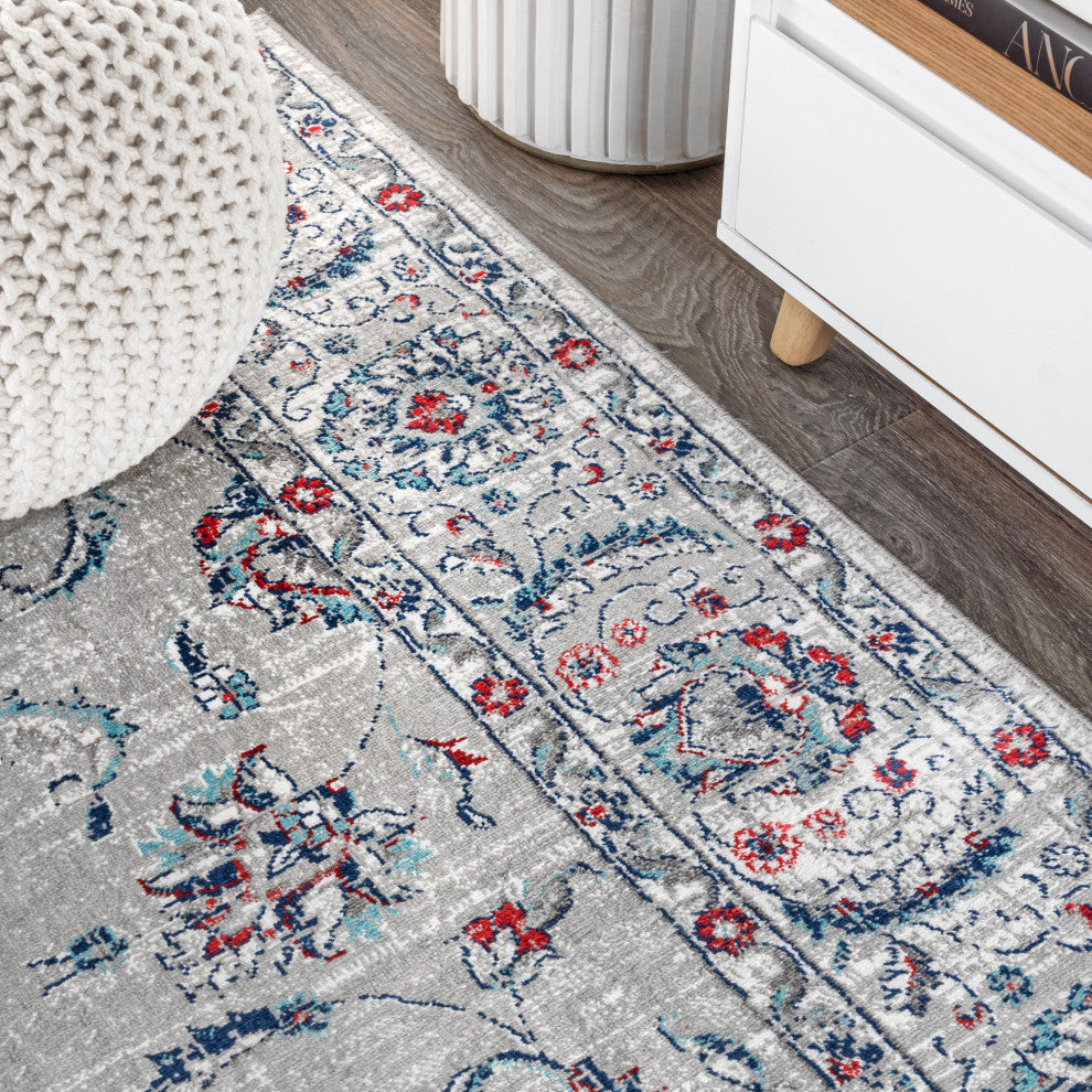 Persian Vintage Medallion Gray and Red 5'' Square Area Rug