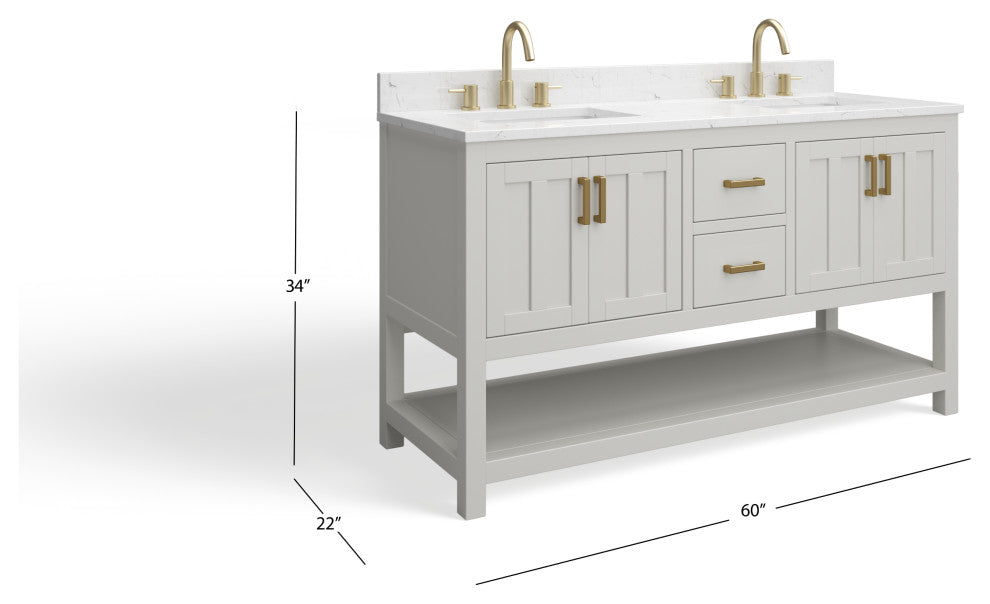 The Felipe Bathroom Vanity, White, 60", Double Sink, Freestanding