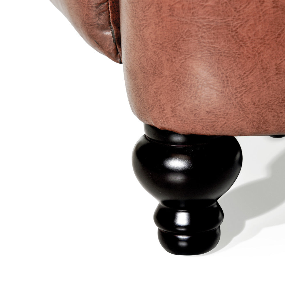 Upham Faux Leather Oversized Pushback Recliner, Cognac Brown/Espresso