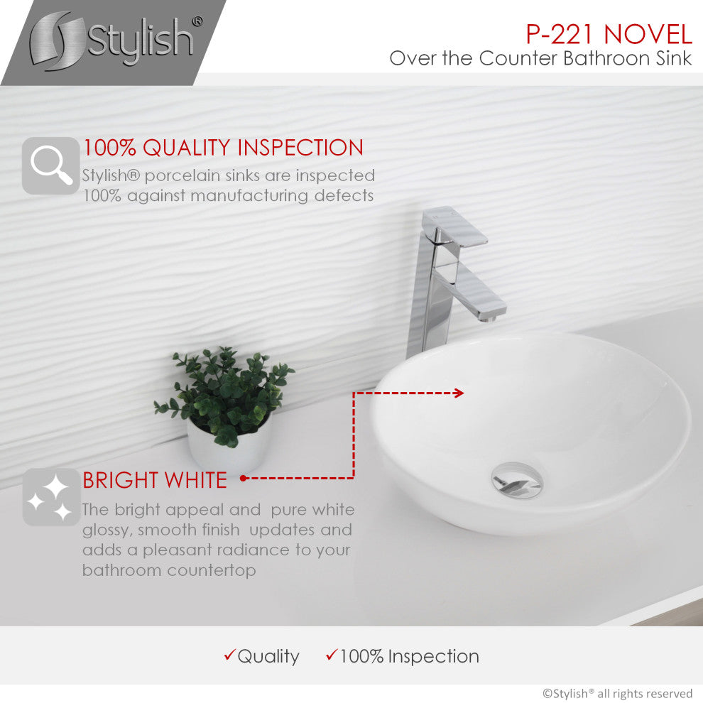 STYLISH 15" White Oval Ceramic Vessel Bathroom Sink