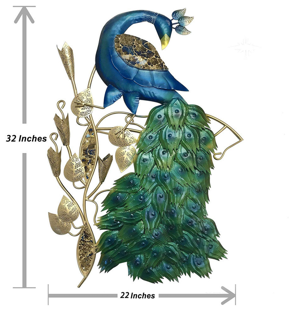 DecorShore Gold Blue Bird Metal Decorative Wall Art