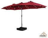 15ft  patio double-sided umbrella with crank and base, Red