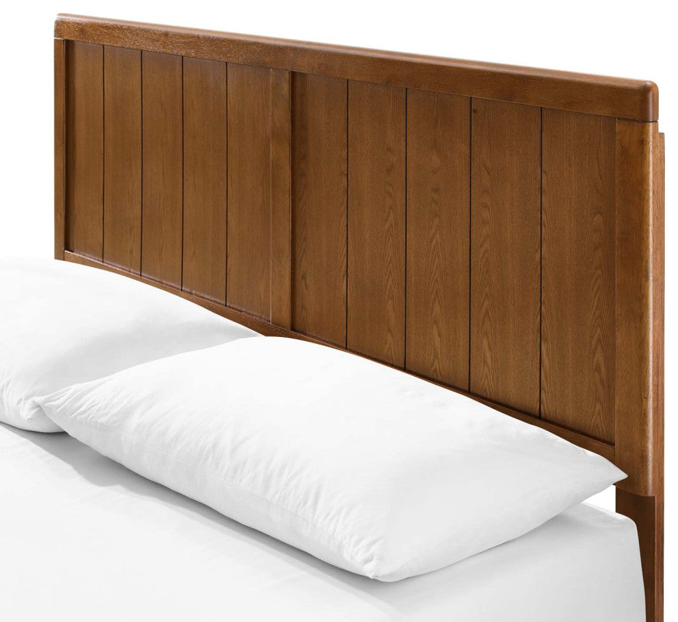 Platform Bed Frame, Queen Size, Wood, Brown Walnut, Modern Mid-Century, Bedroom