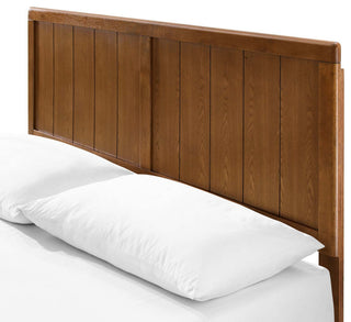 Platform Bed Frame, Queen Size, Wood, Brown Walnut, Modern Mid-Century, Bedroom