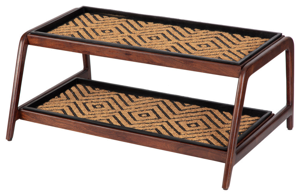 Double-Tier Brown Stand With 3-Pair Rubber Boot Trays Galapagos