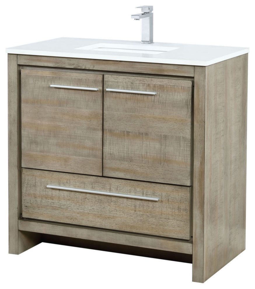 Lafarre 36 Rustic Acacia Vanity,Quartz Top, Sink, Nickel Faucet Set