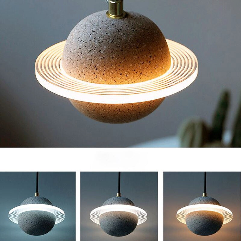 MIRODEMIÂ® Pierrefeu | Planet Saturn LED Industrial Decor Lighting, Red Bottom Glow