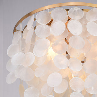 Elsa Capiz Shell 16-In. 3 Light Flush Mount Natural Brass