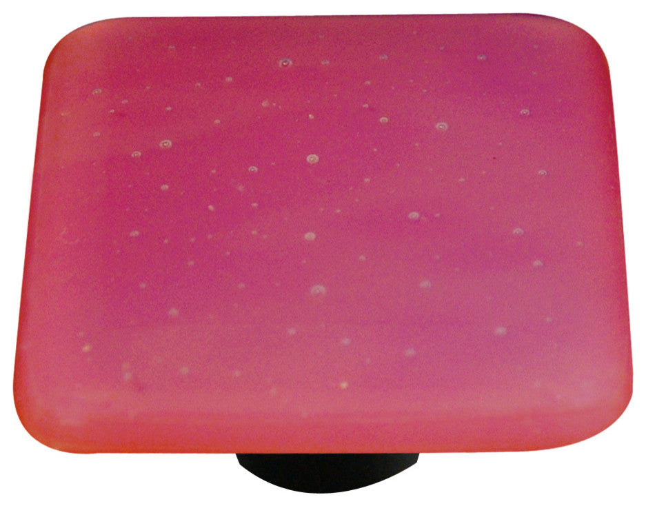 Art Glass Square Opaline Knob, Black Post, Opaline, Red