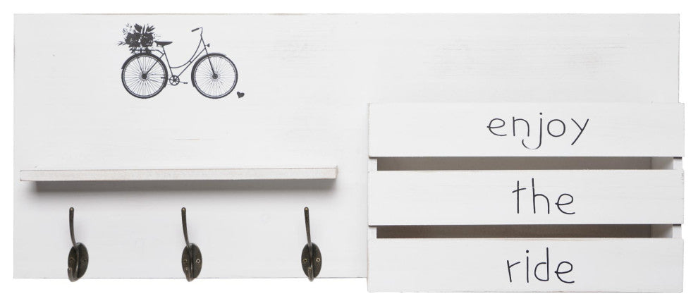 Addie Joy Wood Bike Decorative Mail Organizer and Storage Shelf - White