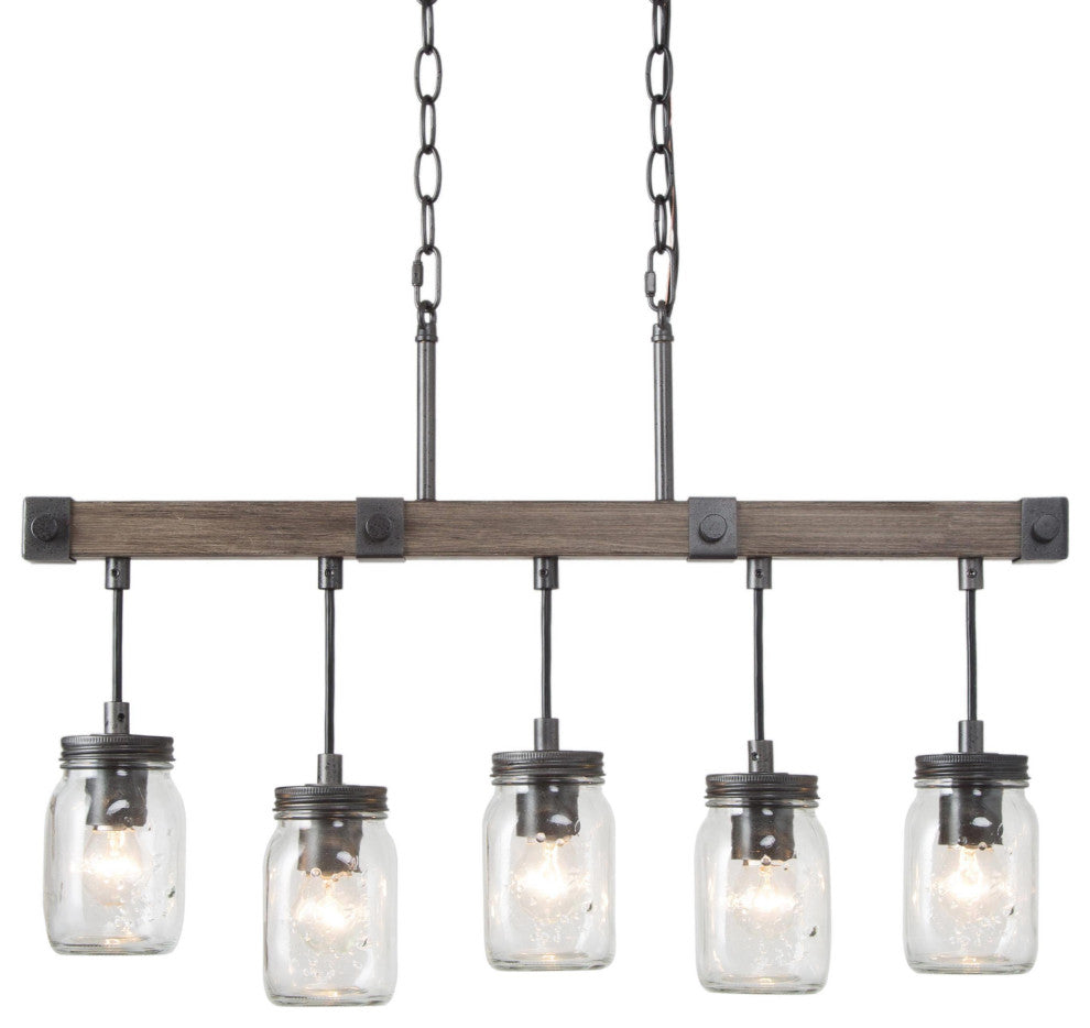LNC Farmhouse Mason Jar Glass and Wood Kitchen Island Light, Clustered