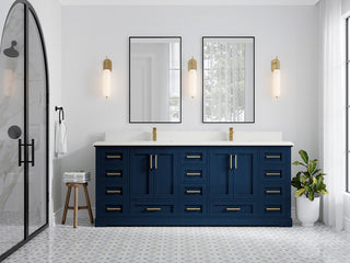 Boston 84 Double Sink Bath Vanity in Navy Blue 1.5" White Quartz