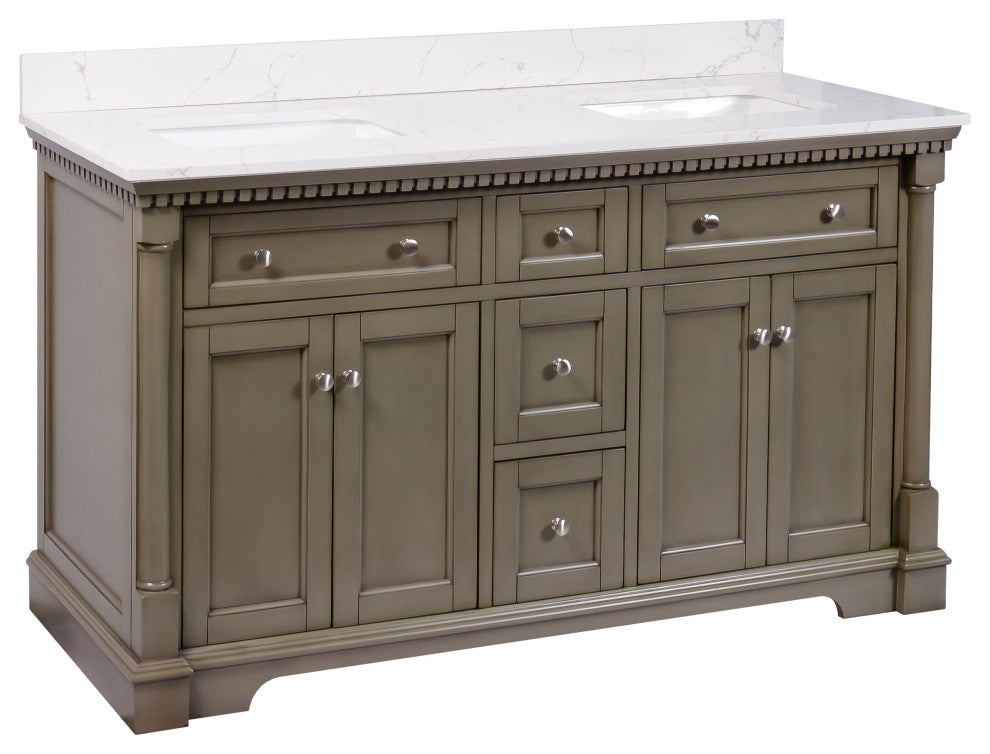 Sydney 60" Bathroom Vanity, Weathered Gray, Engineered Marble, Double Sink