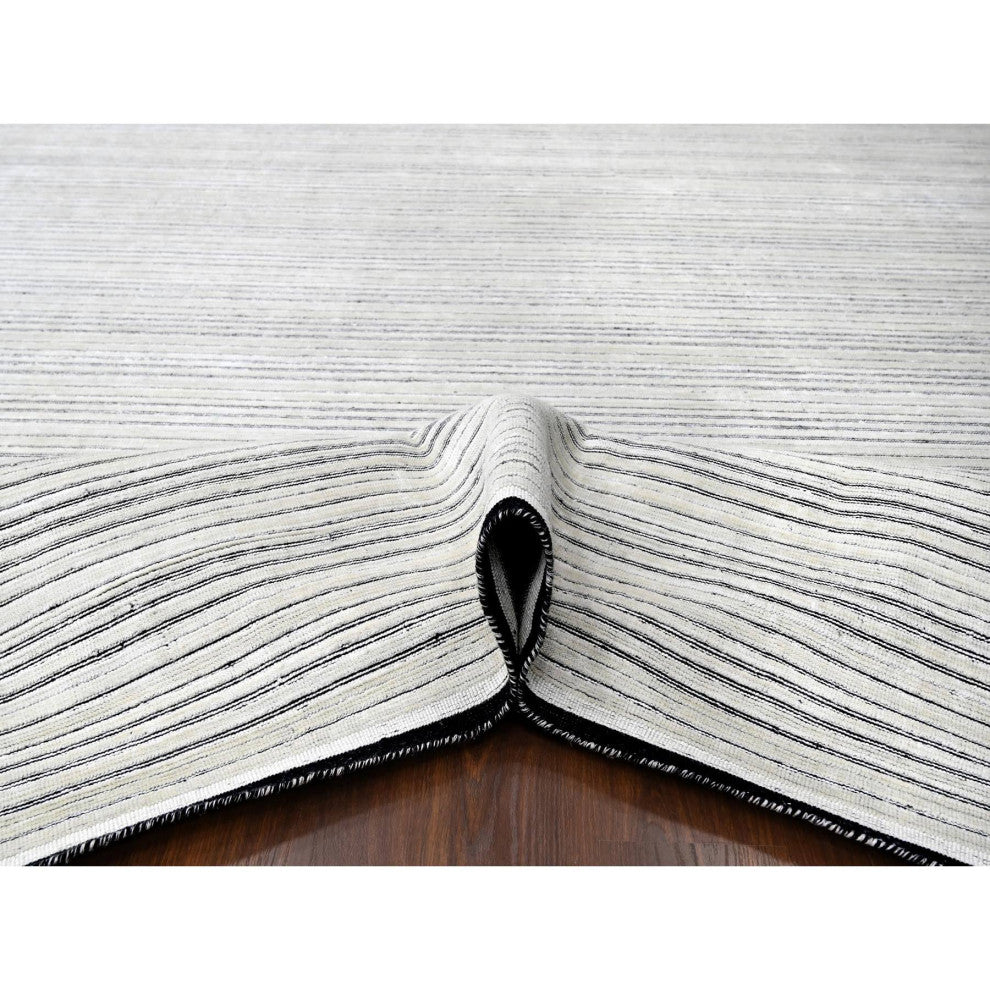 White and Black Wool and Silk Hand Loomed Modern Oversized Rug, 14'x16'