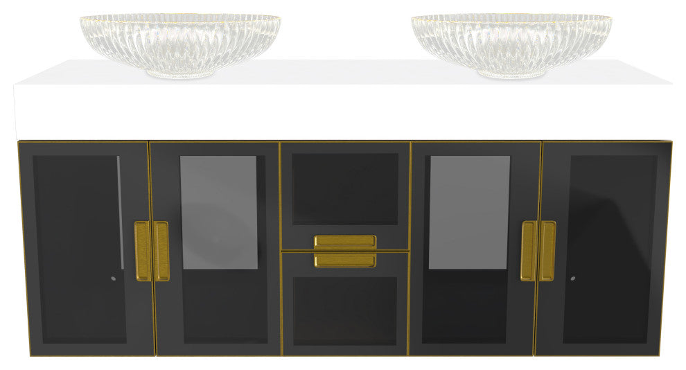 Modern Wall-Mount Vanity With Top & 20" Sink, Top Gold, 60"