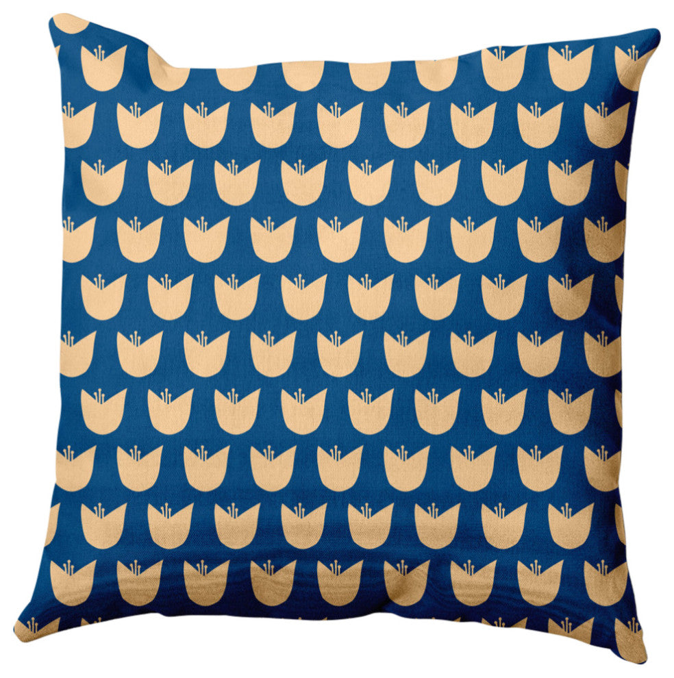 Simple Tulip Design Decorative Throw Pillow, Dark Cobalt Blue, 20"x20"