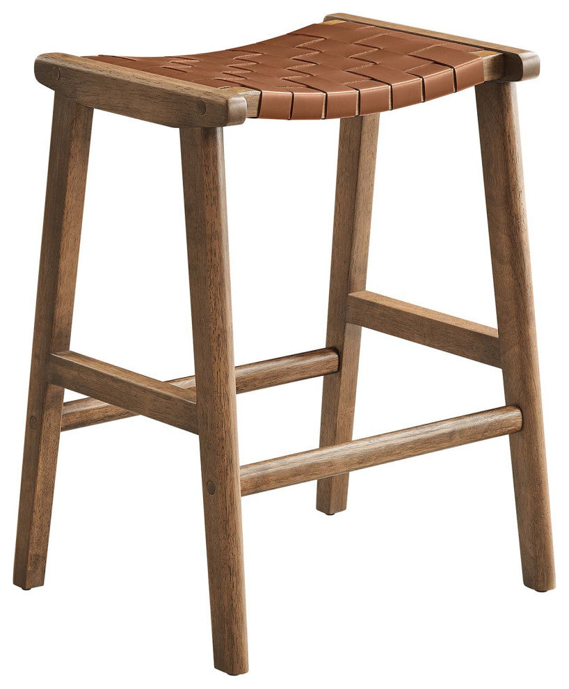 Saoirse Faux Leather Wood Counter Stool - Set of 2 - Walnut Brown