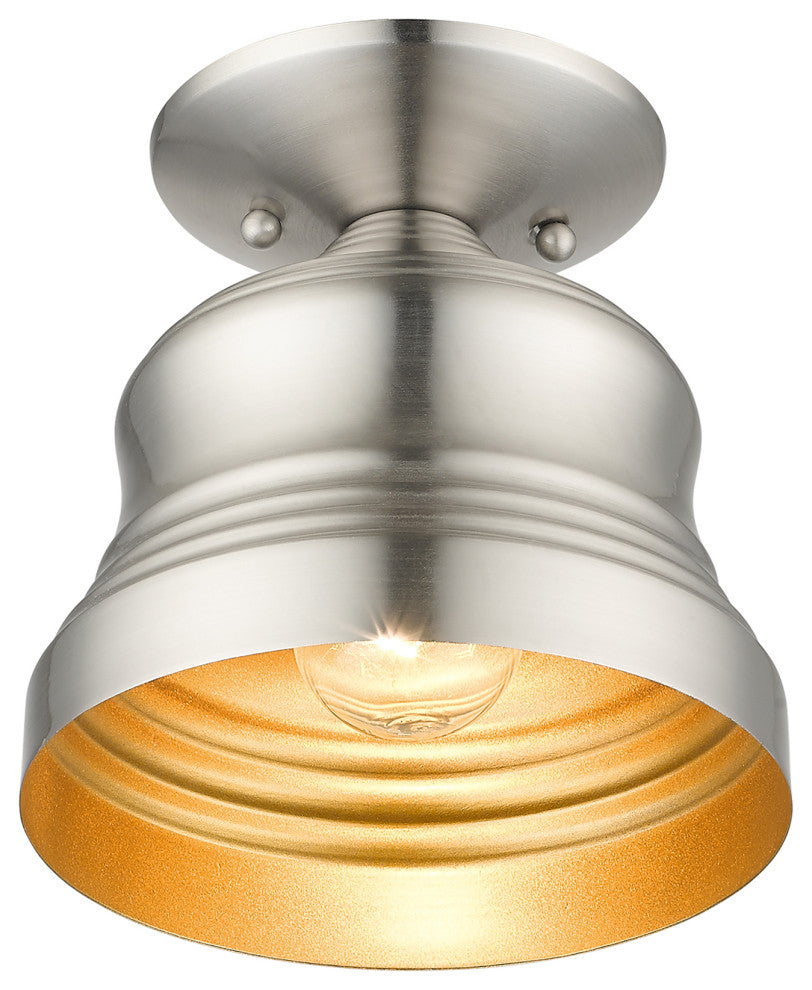 Livex Lighting Endicott 1-Light Brushed Nickel Bell Petite, Semi-Flush