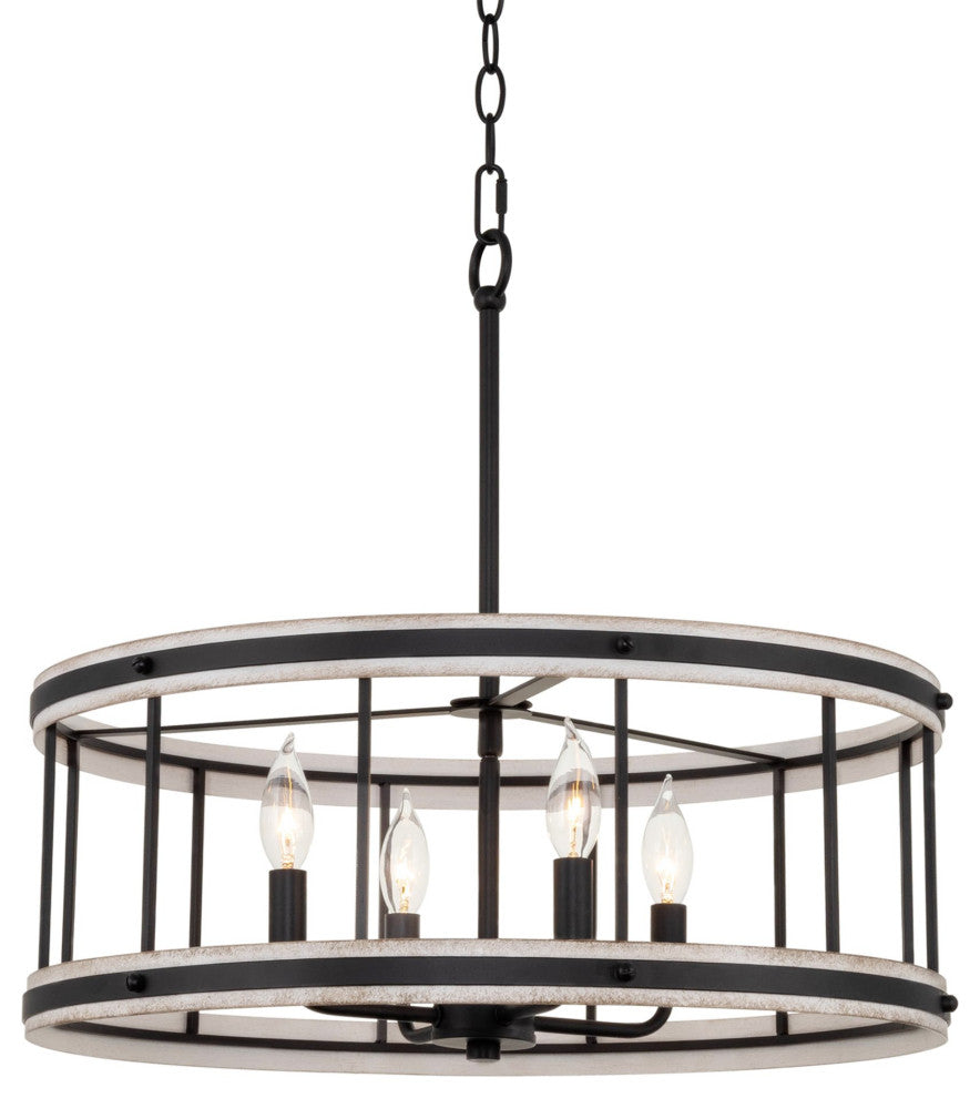 Kira Home Brynn 21" Farmhouse Pendant Drum Chandelier, White Ash Wood Style