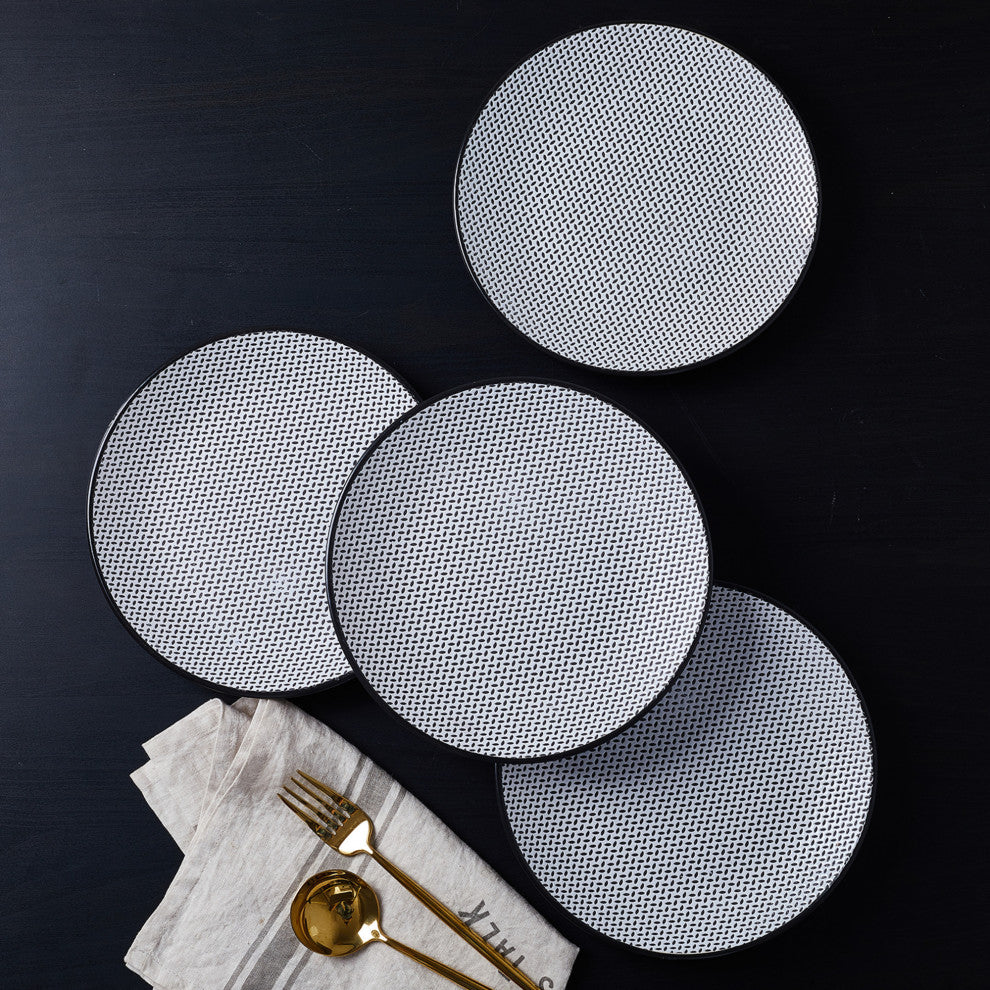 Stone Lain Daisy Stoneware 32 Piece Dinnerware Set, White and Black