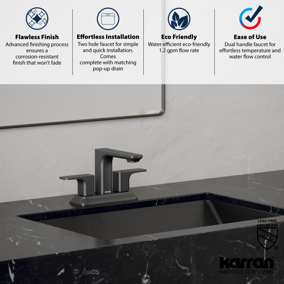 Karran 2-Handle 2-Hole Centerset Faucet With Pop-up Drain, Gunmetal Grey