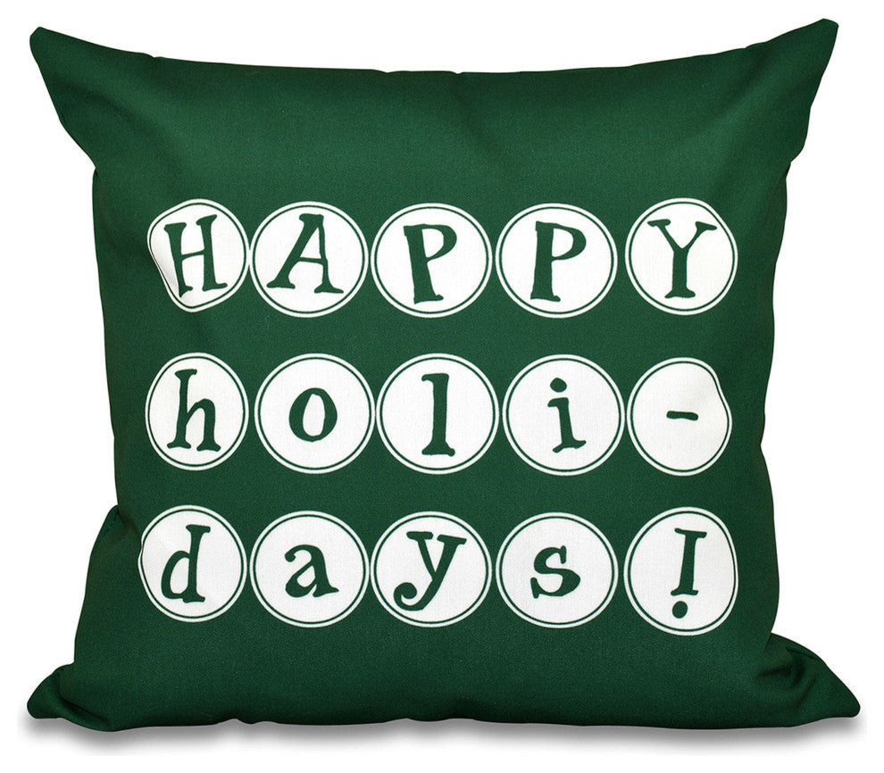 18"x18" Happy Holidays, Word Print Pillow, Green