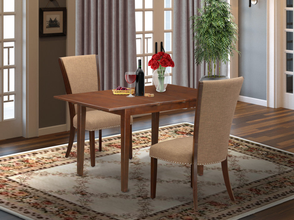 A Dinette Set Of 2 Chairs Light Sable Color, 12" Butterfly Leaf Table, Mahogany