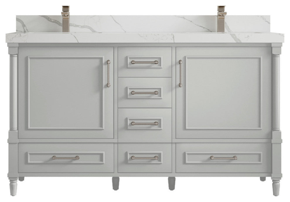 Aberdeen 60 Double Bathroom Vanity in Coventry Gray 2" Calacatta Laza