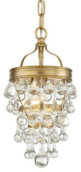 Calypso 1 Light Mini Chandelier in Vibrant Gold with Clear Glass Drops Crystal
