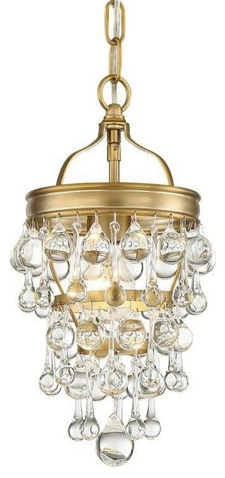 Calypso 1 Light Mini Chandelier in Vibrant Gold with Clear Glass Drops Crystal