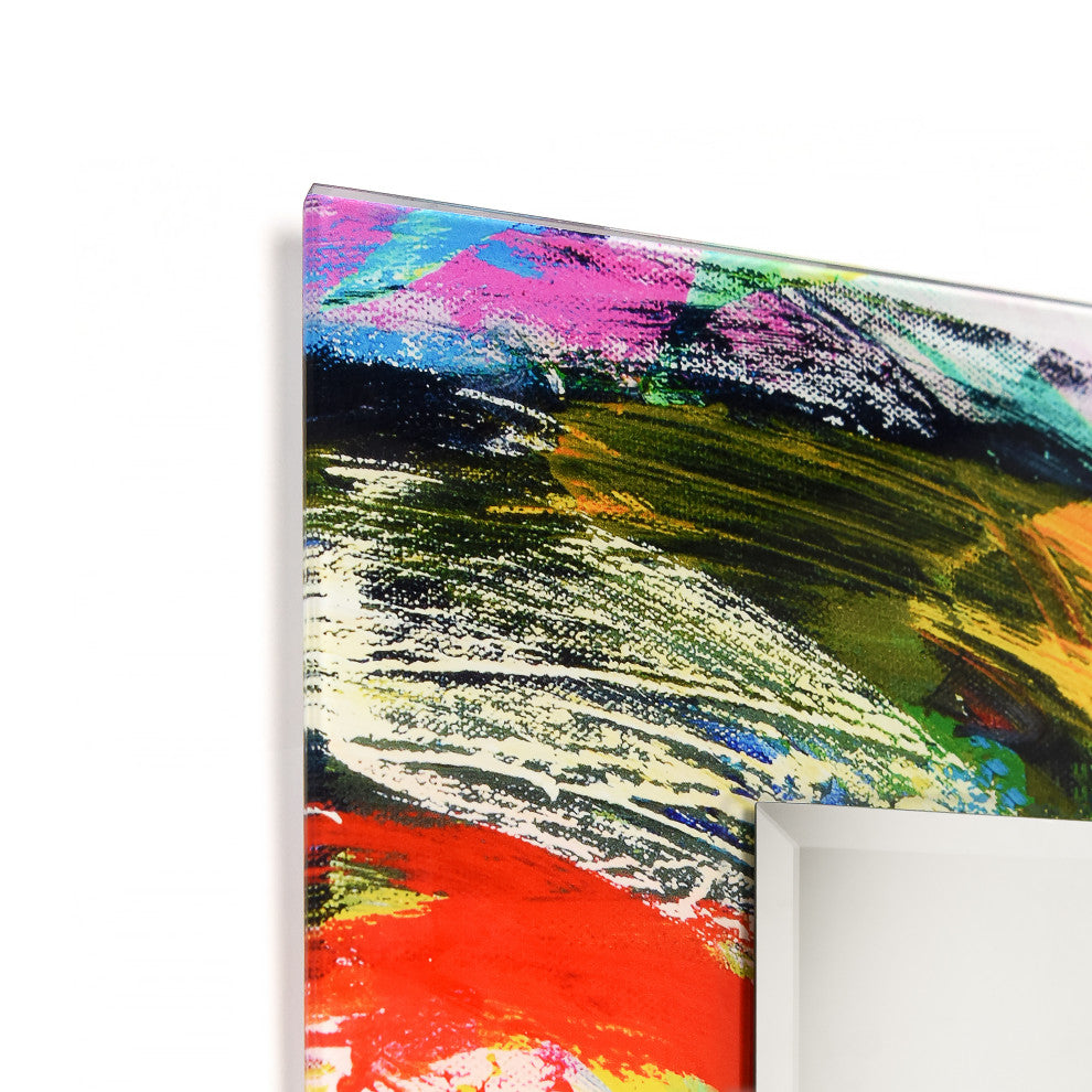 "Rock Star" Beveled Mirror on Printed Abstarct Tempered Art Glass, 54x28"