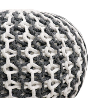Pasargad Home Santorini Cotton Pouf, Ivory and Grey
